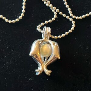 Silver & Faux Pearl Dolphin Necklace